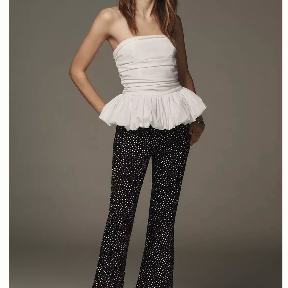 Maeve Black and White Flare Pants with Polka Dot Elegance